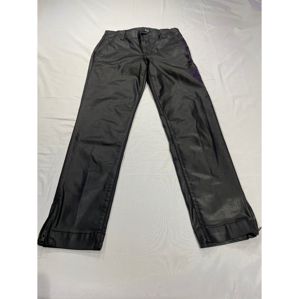 Kut from the Kloth Reese Ankle Straight‎ Leg Coated Black Pants Womens 6L Zipper